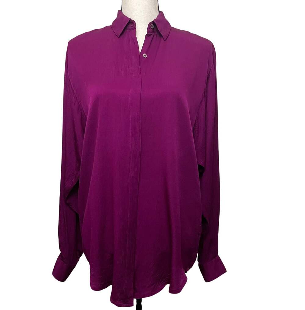 Baldanza Studio 100% Silk Plum Purple Long Sleeve Button-Up Blouse Size 8 Korea